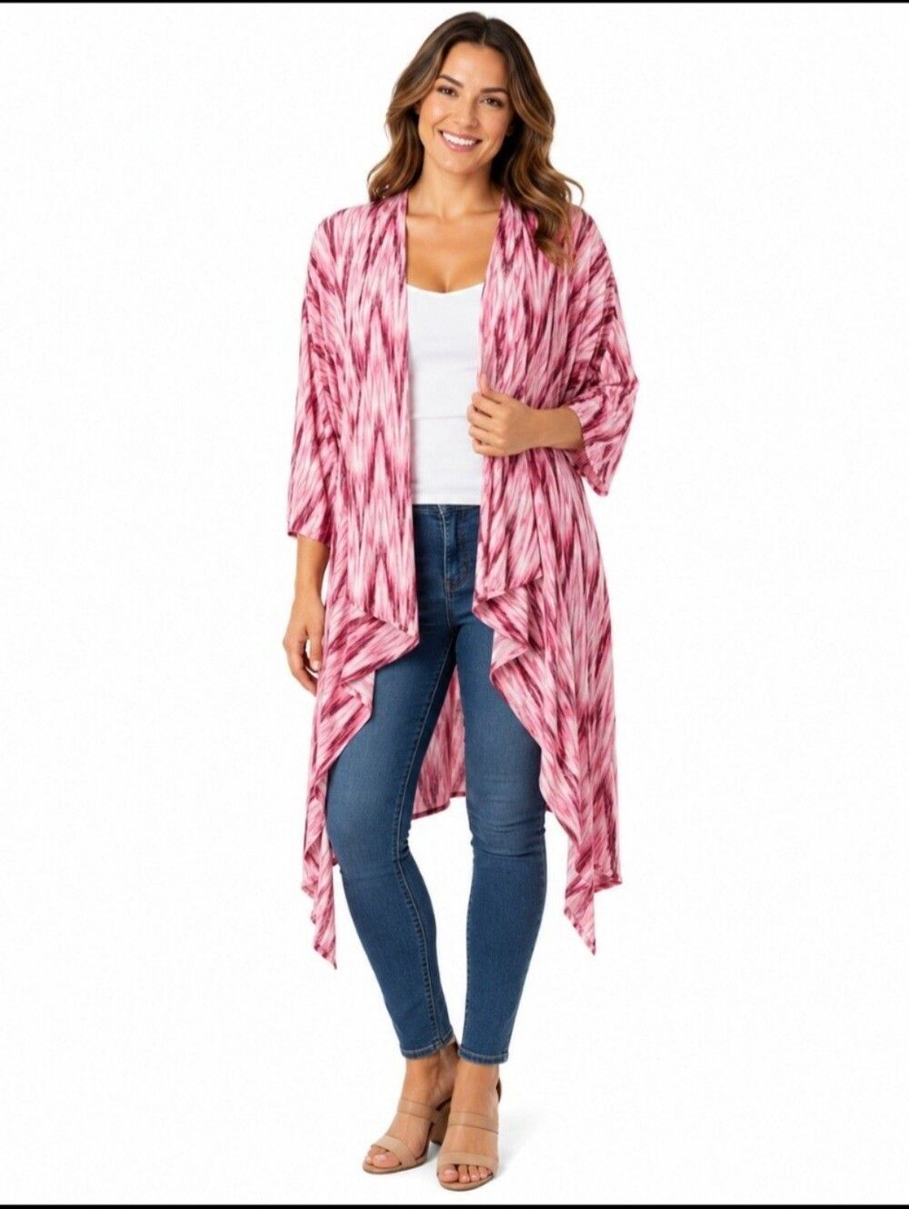 LuLaRoe Pink Ikat Waterfall Kimono Medium